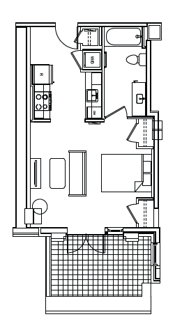 Floor plan for studio, 1 bath, 491 sqft